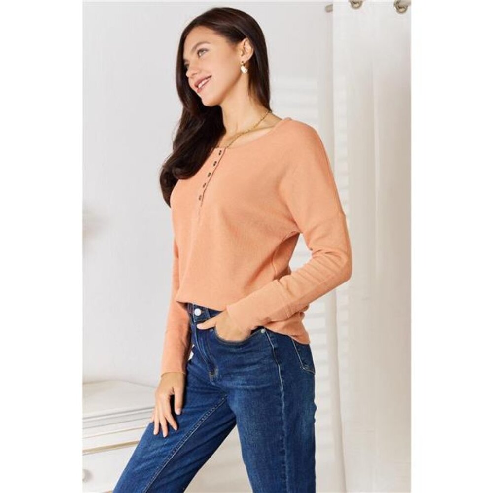 Basic Bae Half Button Long Sleeve Top - Picture 2 of 9